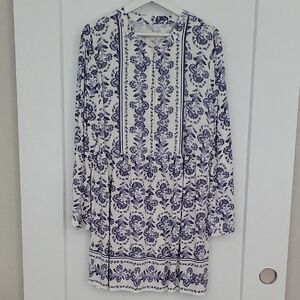 LOFT Long Sleeve Dress in Blue and White Floral